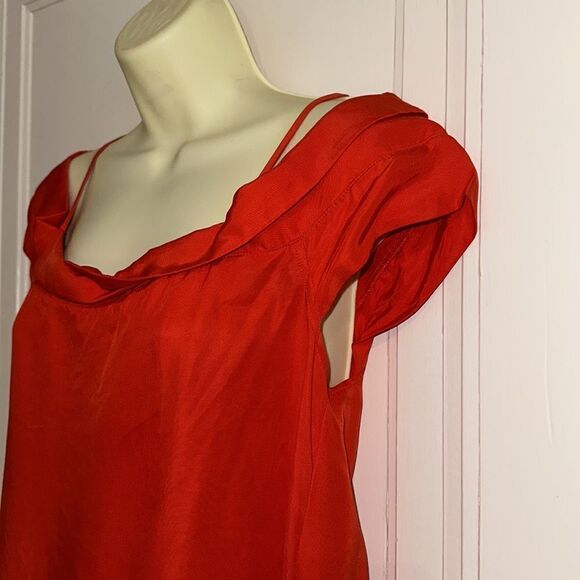 Paper Crown tomato red lyocell/cupro short sleeve off shoulder blouse - Picture 4 of 8